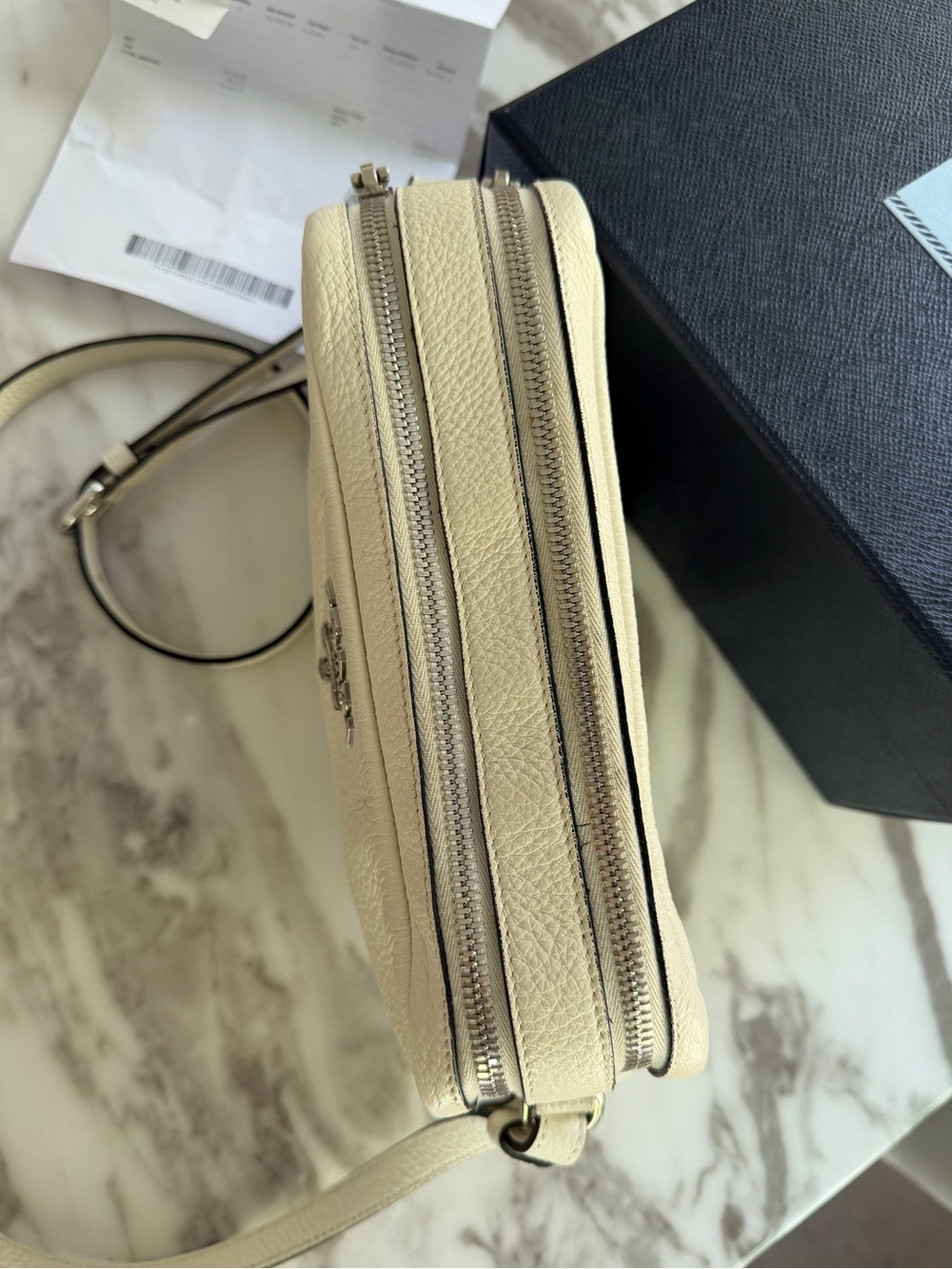 Prada Soft White Leather Crossbody Bag with Logo and Adjustable Leather strap - Picture 3 of 14